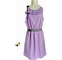 Loft Dress 6 Purple Lilac Grey Trim Ruffled Details Top Gathered Waist