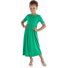 24Seven Comfort Apparel Big Girls Short Sleeve A-Line Dress | Green | Regular Small | Dresses A-Line Dresses