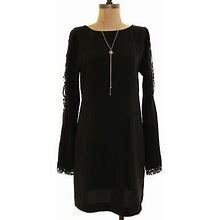 Felicity & Coco Dresses | Felicity & Coco Shift Mini Dress Size Xs Lace Trim Long Bell Sleeve Black B29 | Color: Black | Size: Xs