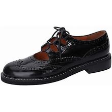 Retro Lace Up Leather Shoes Round Toe Brogue Oxford Shoes In Black/Brown/White 4.5 / Black