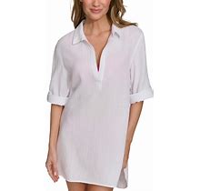 Dkny Women's Gauze Beach Tunic Cotton Cover-Up Dress - Soft White - Size XL