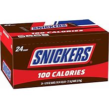 Snickers 100 Calories Chocolate Candy Bars, 0.76 Ounce (Pack Of 24)