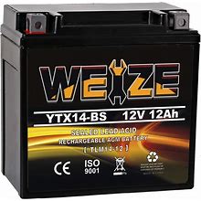 Weize YTX14 BS ATV Battery High Performance - Maintenance Free - Sealed AGM YTX14-BS Motorcycle Battery Compatible With Honda Suzuki Kawasaki Yamaha
