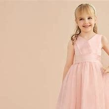 JJ's House Flower Girl Dress Pearl Pink Sleeveless Long V-Neck Ball-Gown Princess 2024