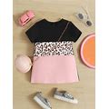 Baby Leopard Print Colourblock Tee Dress,2-3Y