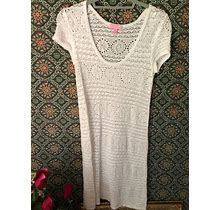 Lilly Pulitzer Womens White Crochet Cap Sleeve Dress Sz Xs Pre-Owned