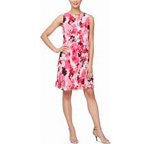 Sl Fashions Women's Printed Pleated Sleeveless Shift Dress - Pink Multi - Size 8