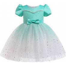Dresses For Girls Child Short Sleeve Pageant Dress Birthday Party Kids Paillette Tulle Gown Princess Dress Dress For Girls Green 2 Years-3 Years