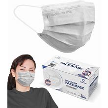 MAVINA Face Masks Disposable Made In USA, 3 Ply Grey Face Mask Tested By Independent Labs Breathable ASTM Level 2 Disposable Face Masks For Adults