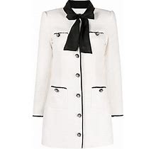 Bow Long-Sleeve Bouclé Minidress - Women - Polyester/Polyester - 12 - Neutrals