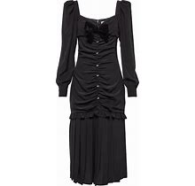 Alessandra Rich, Ruched Silk Midi Dress, Women, Black, US 6, Dresses
