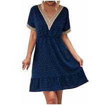 Gaecuw Womens Linen Dresses V Neck Short Sleeve Above The Knee Midi Dresses Shift Vacation Dresses Lace Beach Dresses Day Dresses Casual Trendy Dresse