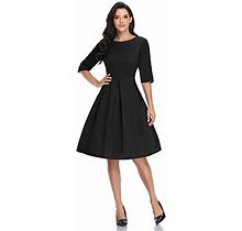 Vintage Tea Party Cocktail Dresses For Women Fall Dresses 50S 3/4 Sleeve Evening Semi-Formal Office Retro Black Dress