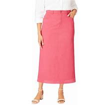 Jessica London Women's Plus Size Classic Cotton Denim Midi Skirt Pockets Long Jean Skirt - 36, Tea Rose Pink