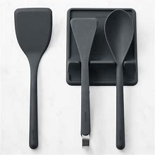 Greenpan Silicone Tools 4-Piece Utensil And Spoon Rest Set, Charcoal Grey | Williams Sonoma