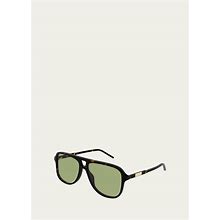 Gucci Men's Logo Plaqué Aviator Sunglasses, Havana Green, Men's, Sunglasses Aviator Sunglasses