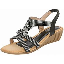 Peaskjp Women's Sandals Womens Comfortable Cute Flat Thong Sandals - Women's Summer Sandal Shoes With Adjustable Ankle Buckle T-Strap (Black,8.5)