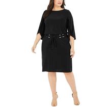 Msk Plus Size Belted Tulip-Sleeve Dress - Black - Size 3X