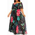 BUXOM COUTURE Floral Pleated Off The Shoulder Maxi Dress In Black Multi At Nordstrom, Size 2X