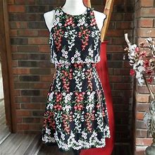 Tahari Dresses | Tahari Asl Floral Embroidered Mesh Open Back Dress | Color: Black/Red | Size: M