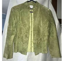 Chico's Women's Light Green 100% Leather Suede Size 0 Dress Jacket