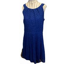 Sleeveless Blue Cotton Dress Women Sz 14 Knee Length Fit & Flare
