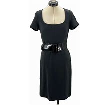 Boston Proper Black Sheath Dress Womens Size 4 Scoop Neck Zipper Detail Belted