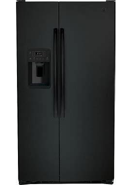GE - 25.3 Cu. Ft. Side-By-Side Refrigerator With External Ice & Water Dispenser - High Gloss Black