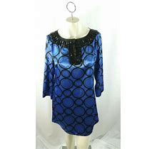 Michael Kors Polyester Blue Geometric Beaded Neck Tunic Mini Dress