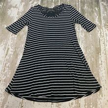 Vanity Womens Black White Stripes Tunic Dress Lace Detail Stretch
