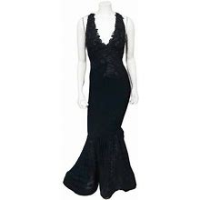 Maison Lessage Black Lace Appliqué Fitted Mermaid Formal Prom Dress