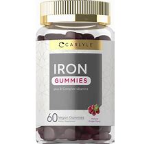 Iron Gummies | Plus B-Complex Vitamins | 60 Vegan Grape Gummies | By Carlyle