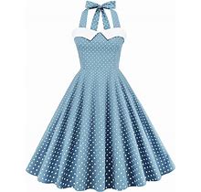 Vintage Women 1950S Rockabilly Swing Dress Pinup 50S Retro Hepburn Style Halterneck A-Line Dresses