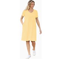 Plus Size Women's Perfect Short-Sleeve V-Neck Tee Dress By Woman Within In Banana (Size 2X)