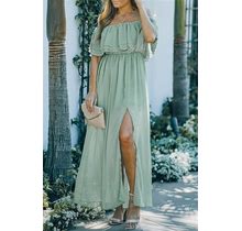 Dear-Lover Wholesale Off-The-Shoulder Ruffled Maxi Dress With Split