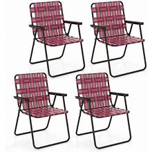 2 Pieces Folding Beach Chair Camping Lawn Webbing Chair - Set Of 2 - Red