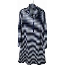 T By Talbots Shift Dress Womens Medium Blue White Striped Long Sleeve