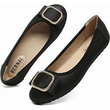 Bernal Women's Wide Width Comfortable Flat Shoes - Round Toe Classic Cute Bow Metal Buckle Slip On Ballet Flats