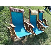 Vintage Mid Century Modern Sling Folding Canvas Wood Lounge Beach Lawn Chair