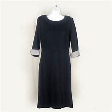 Talbots Dresses | Black 3/4 Length Sleeve Dress With Striped Cuff An | Color: Black | Size: M