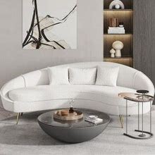 95" Modern White Boucle Curved Sofa Stainless Steel Legs With Toss Pillows