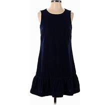 J.Crew Casual Dress - Dropwaist Crew Neck Sleeveless: Blue Solid Dresses - Women's Size 4 Petite