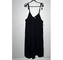 Old Navy Women's Xl Boho Midi Dress Pockets Tie Straps Dress Black