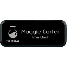 Leatherette Rectangle Badge With Border - Black/Silver