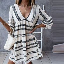 Black & Friday Deals Honhuzh Womens Summer Dresses Clearance, Lace Pacthword Casual Print Dress 3/4 Sleeve Loose Dress