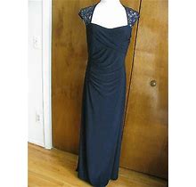 Ralph Lauren Women's Gown Navy Sequined Mesh Bodice Evening Dress Size
