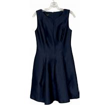 Talbots Womens Petite Dress Blue Silk Blend Sleeveless Pockets Fit Flare Size 2P