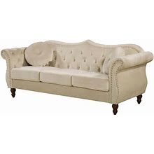Bellbrook 79.5 in. Ivory Velvet 3-Seats Camelback Sofa With Nailheads