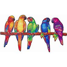 Jigsaw Puzzles Wooden Jigsaw Puzzle, Playful Parrots, Best Gift For Adults And Kids, Unique Shape Jigsaw Pieces - 620 Pcs, 28.4" X 15.9", Size Royal Size