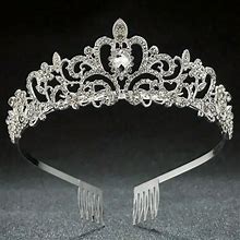Sparkling Rhinestone Princess Crown With Comb - Perfect Bridalwedding Headpiece,Rose Gold